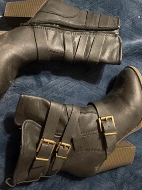 Candie's Black Ankle Boots with Gold Buckles